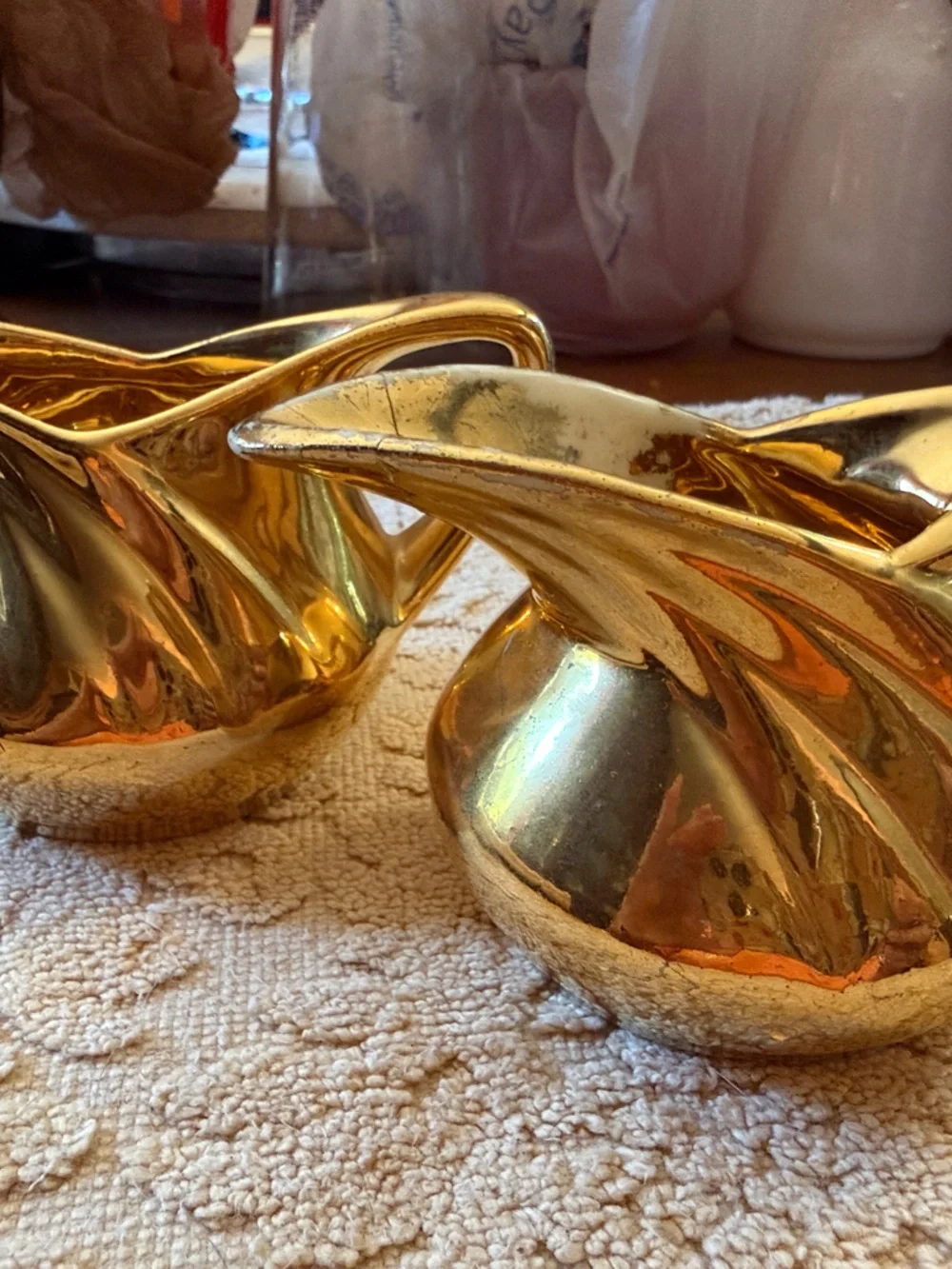 Pair of Decorative Gold Ceramic Creamer and Sugar